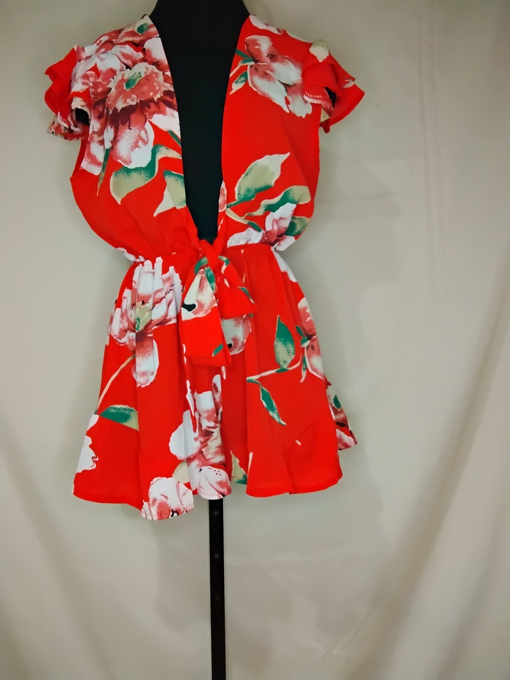 Floral Tie-Front Red Romper